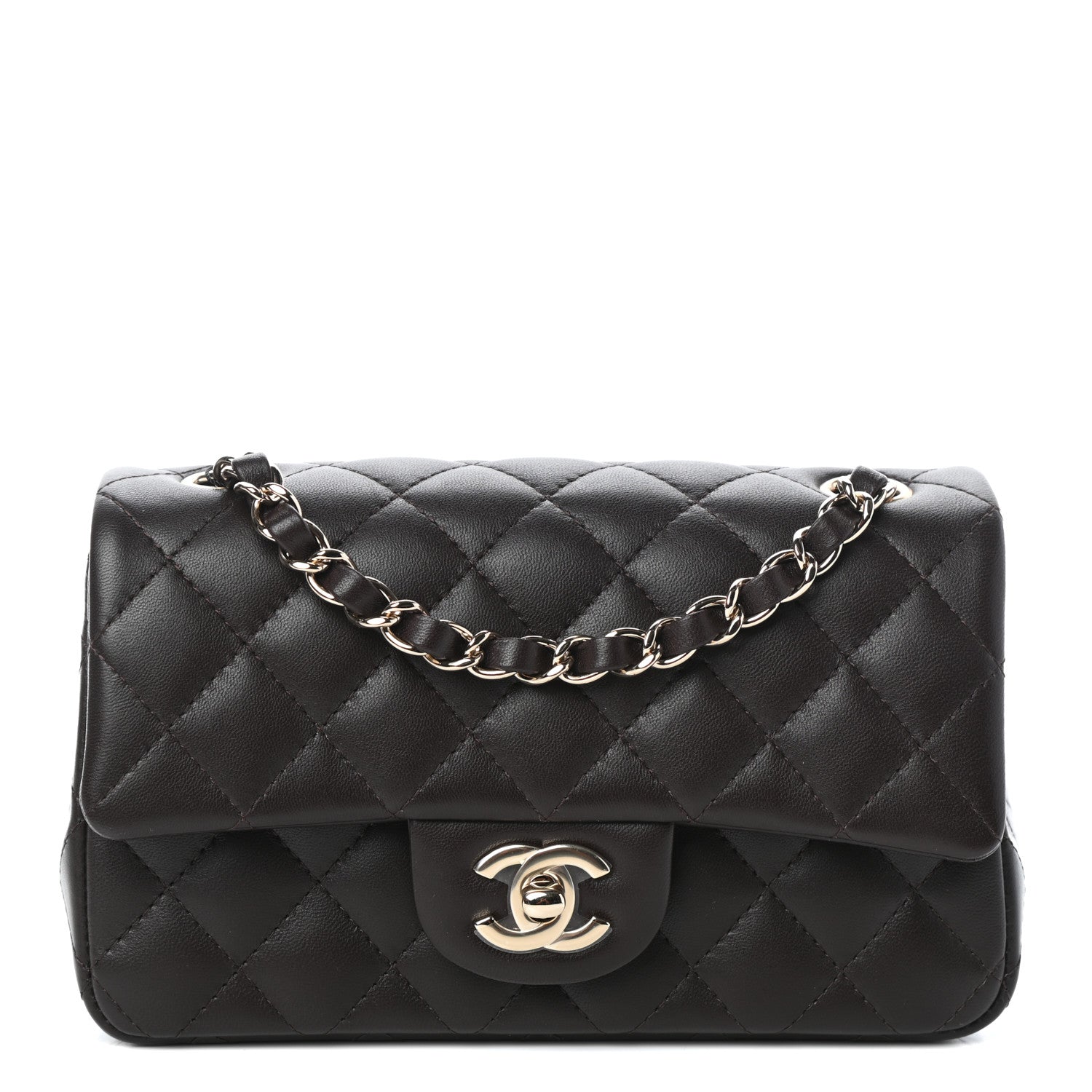 Chanel Lambskin Quilted Mini Rectangular Flap Dark Brown 1 of 10