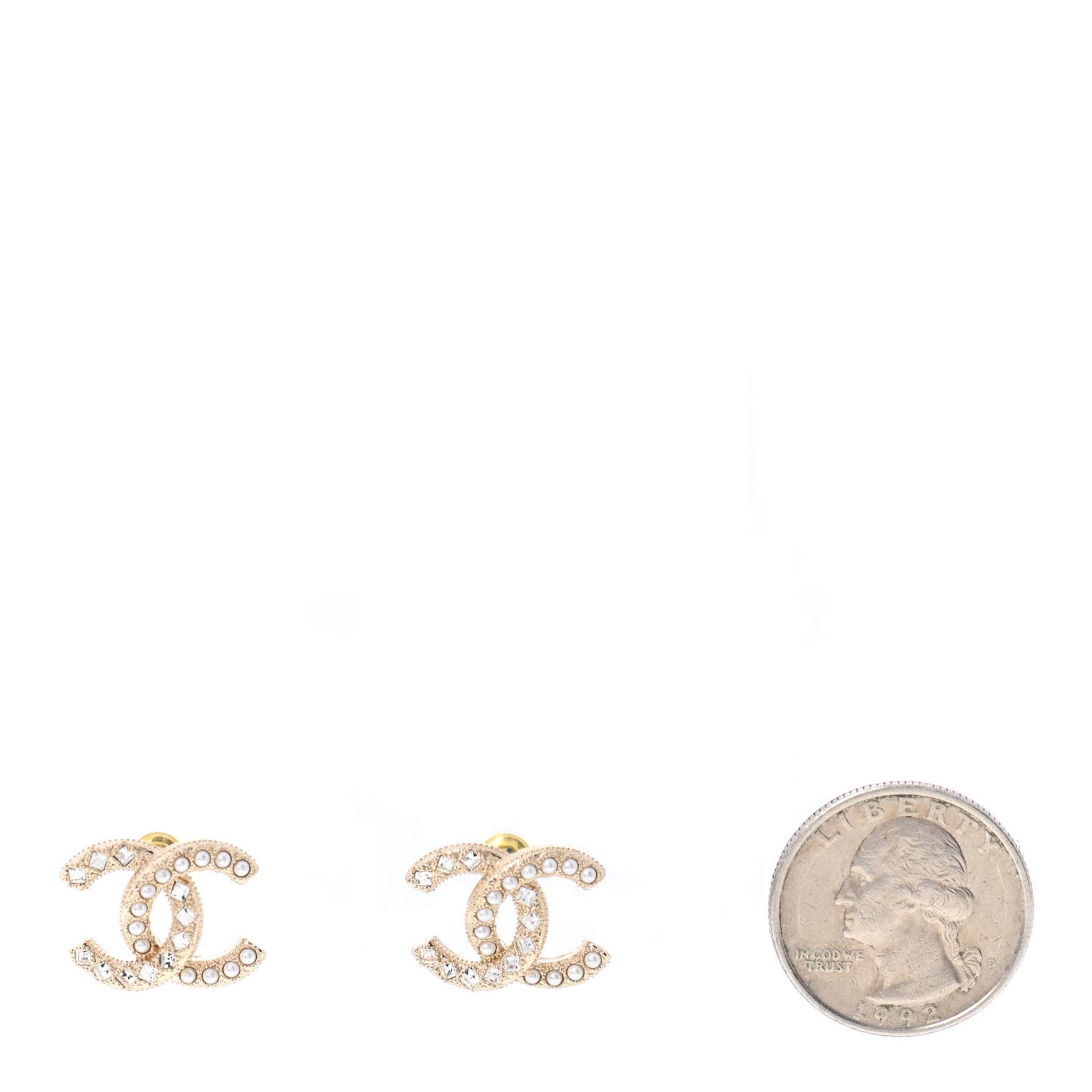 Pearl Crystal CC Earrings Gold