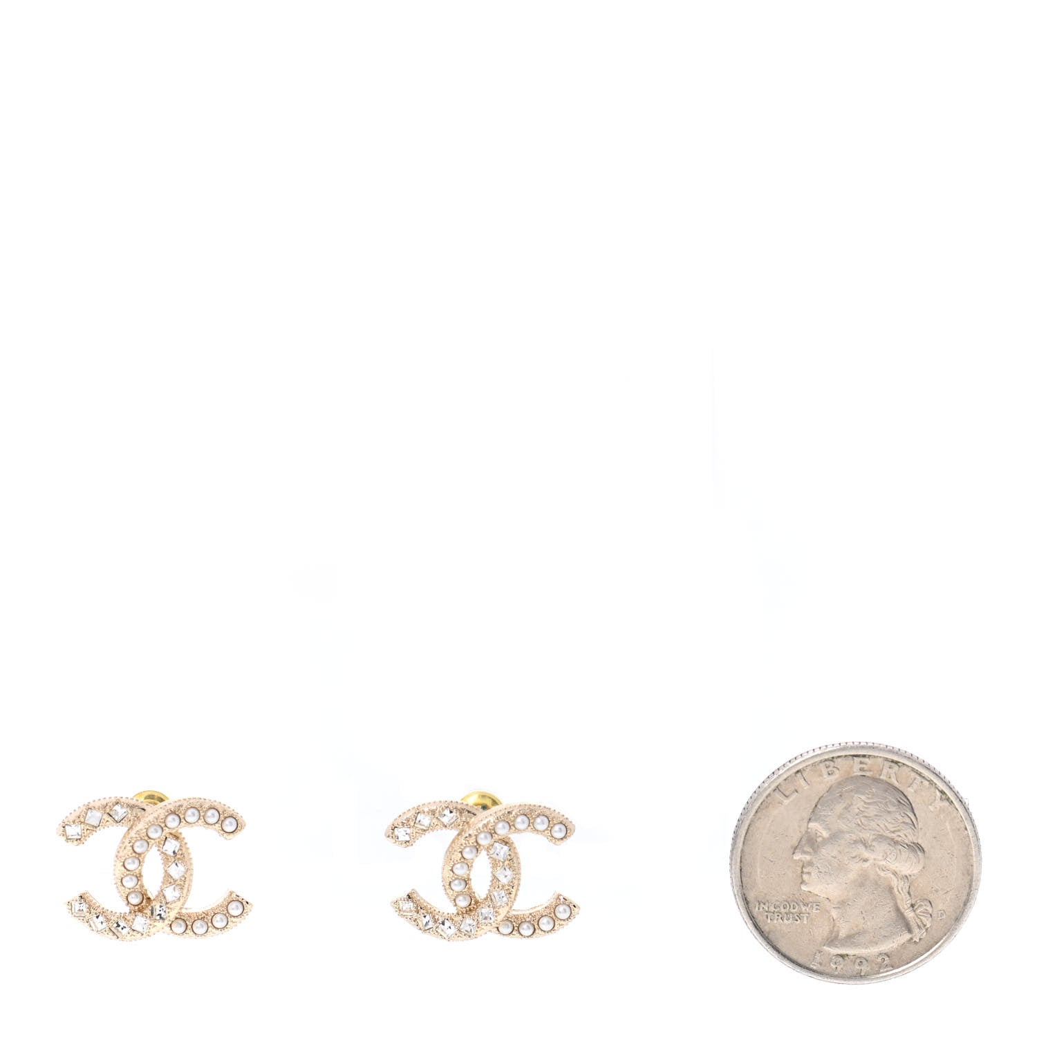 Chanel Pearl Crystal CC Earrings Gold 2 of 4