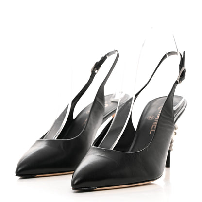 Chanel Lambskin Slingback Snake Pearl Heel 39.5 Black 4 of 10