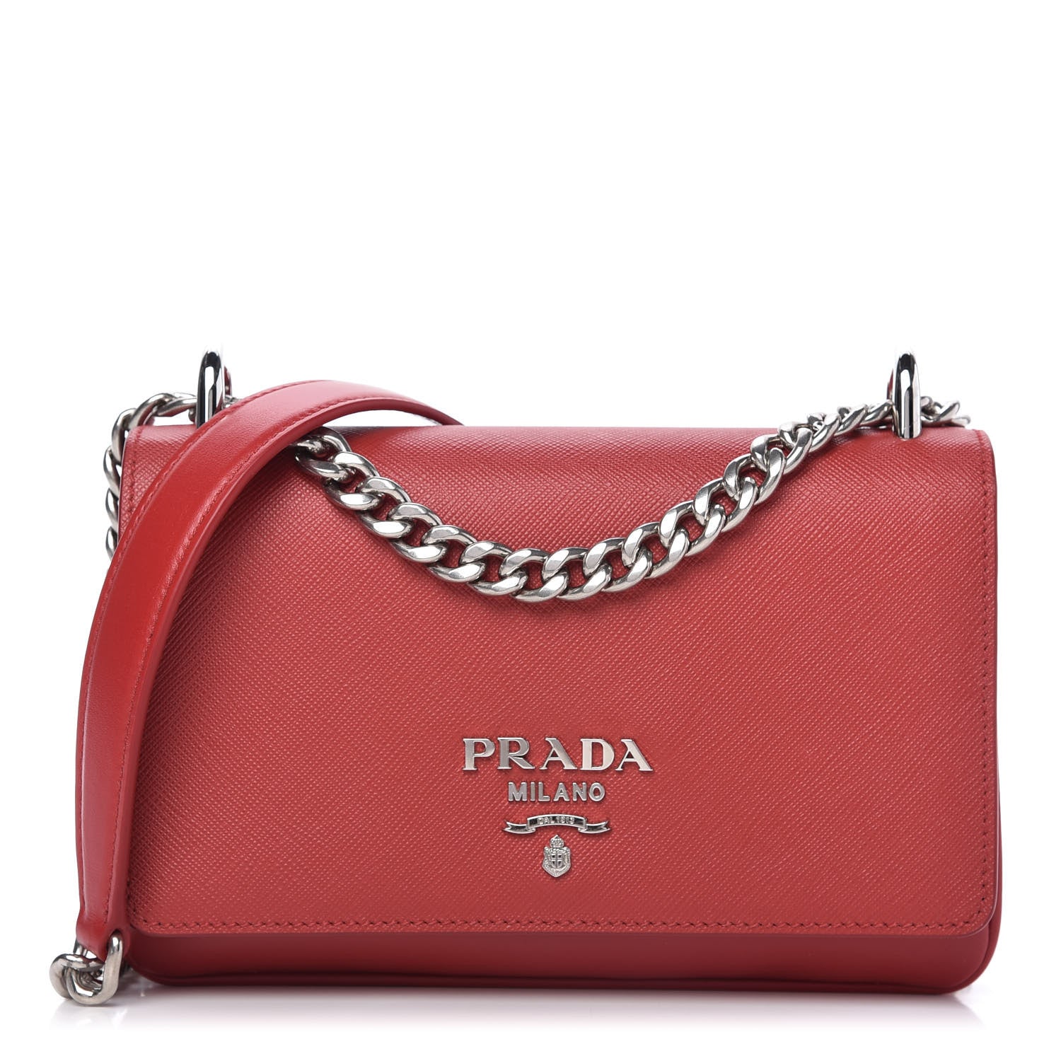 Prada Saffiano Soft Calfskin Chain Crossbody Bag Fuoco 1 of 10