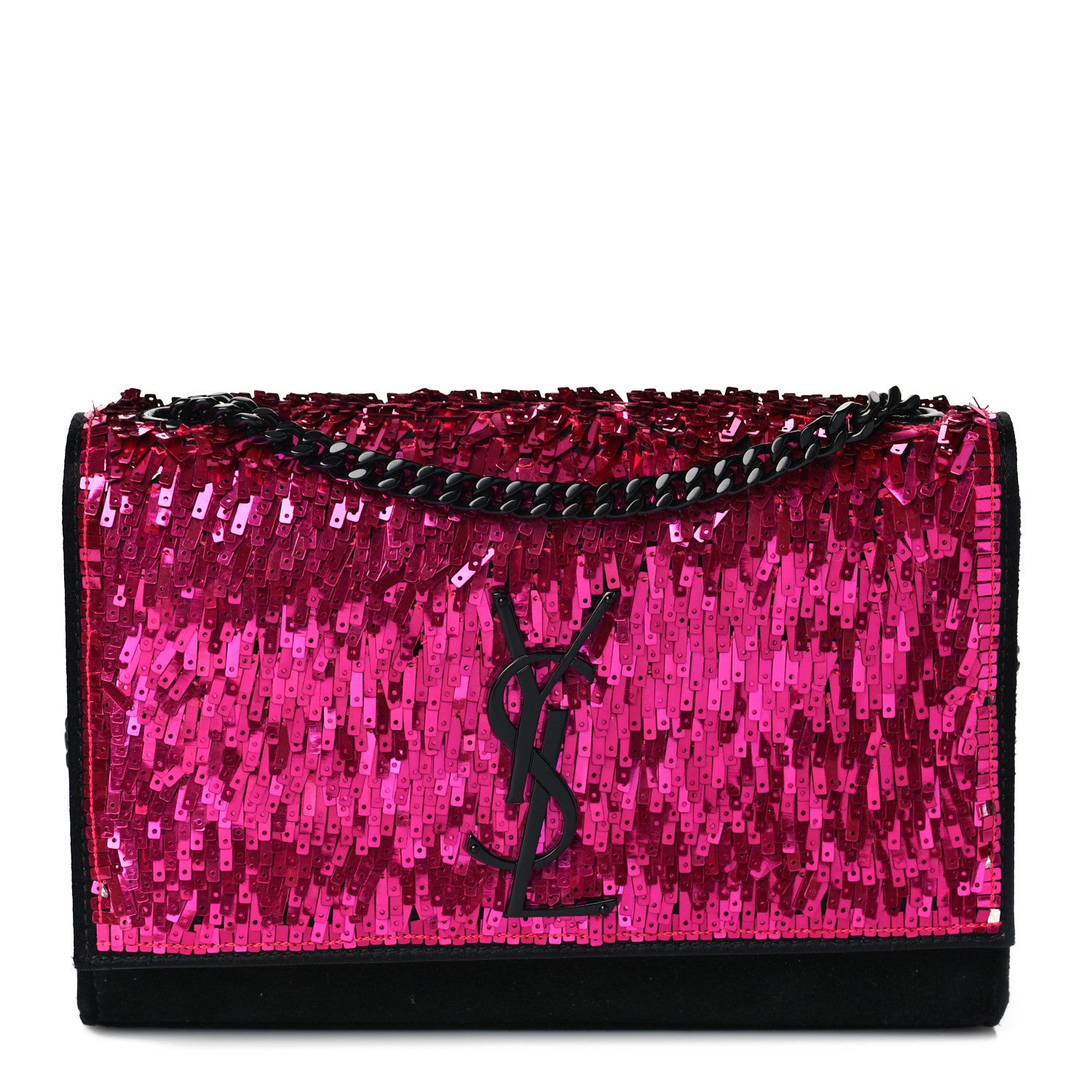 Saint Laurent Paillette Suede Monogram Kate Chain Wallet Pink Black 1 of 9