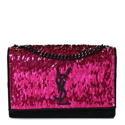 Saint Laurent Paillette Suede Monogram Kate Chain Wallet Pink Black 1 of 9