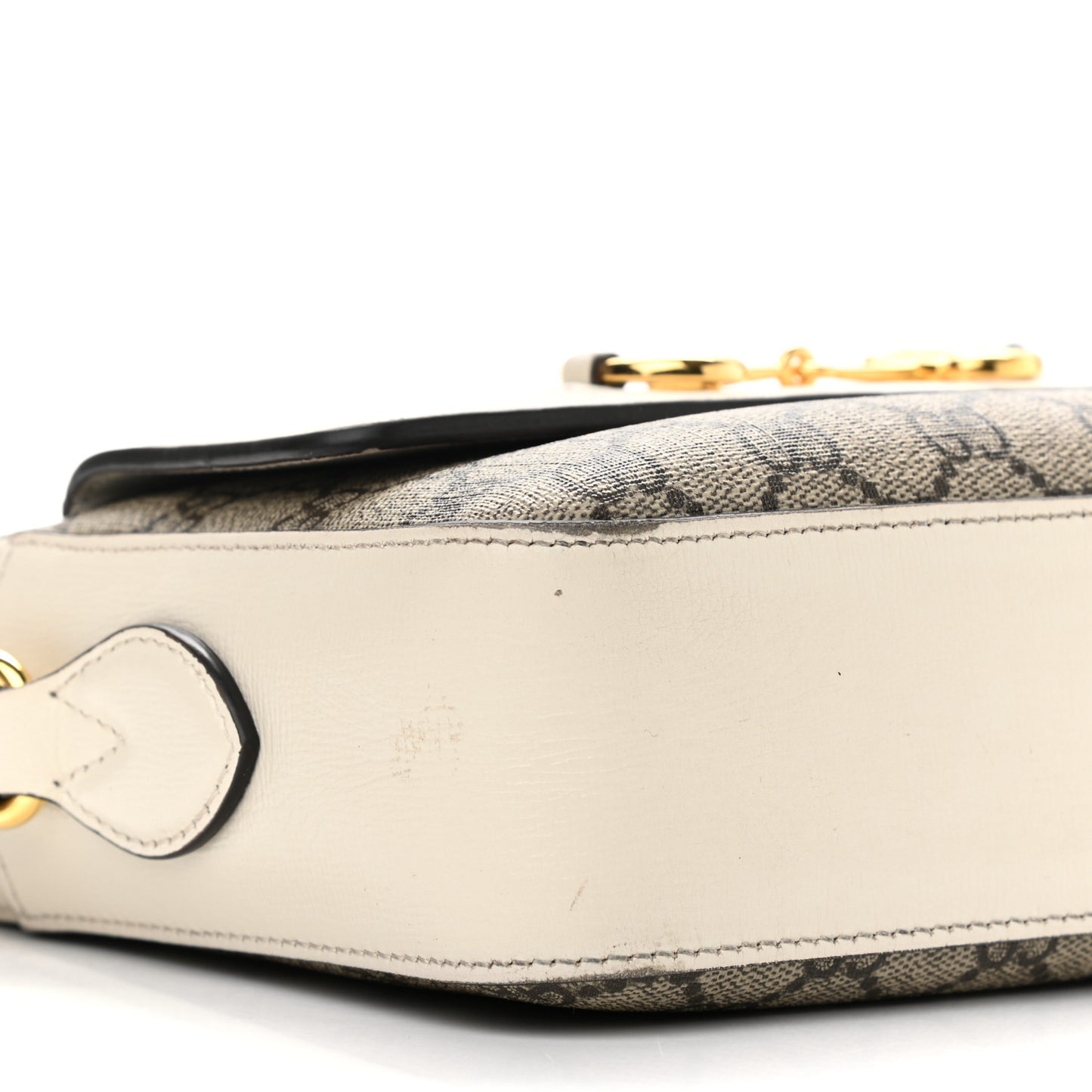 GG Supreme Monogram Small Horsebit 1955 Shoulder Bag Beige Mystic White