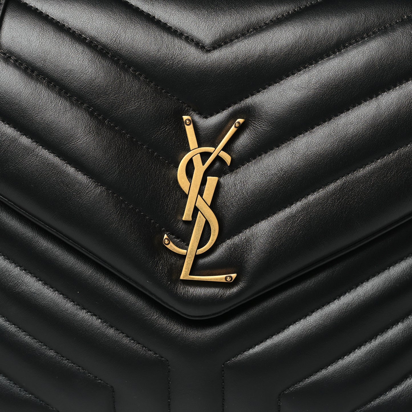 Calfskin Y Quilted Monogram Medium Loulou Chain Satchel Black