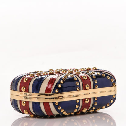 Alexander McQueen Patent Calfskin Studded Britannia Skull Box Clutch Red Blue 4 of 8