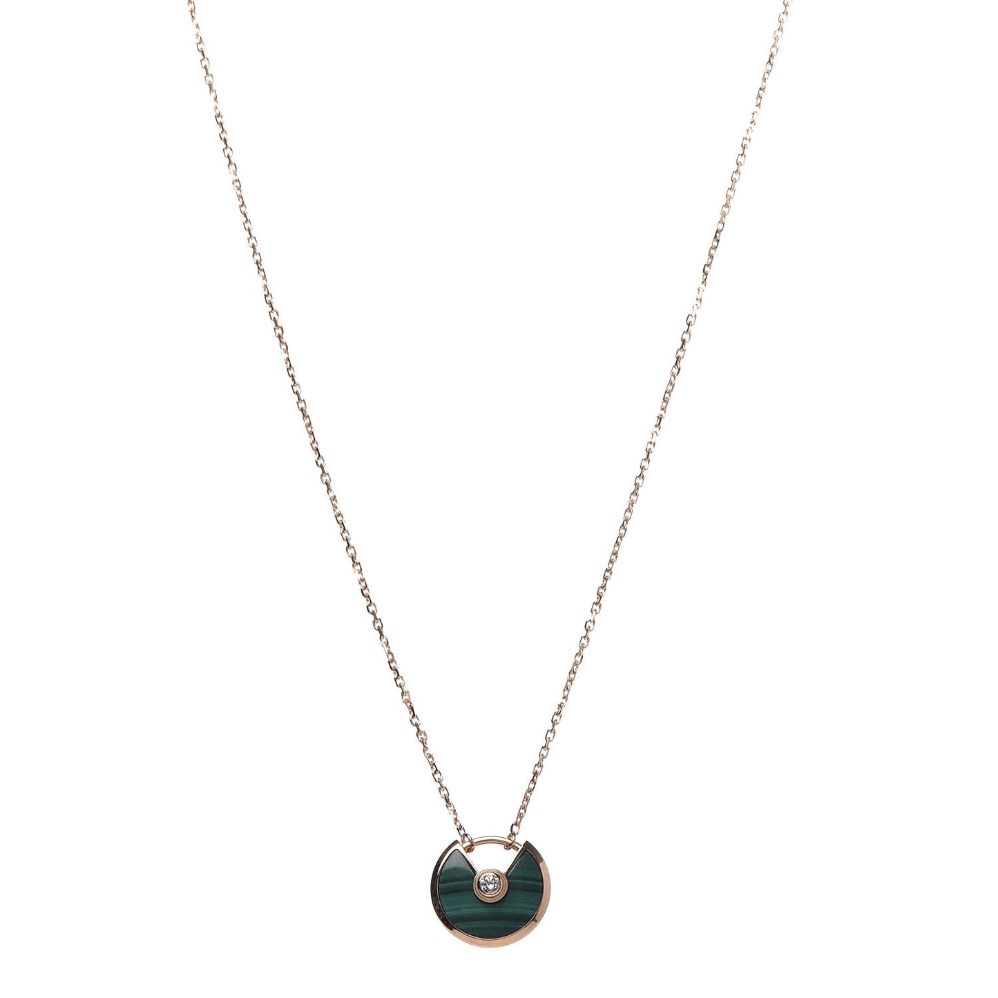 18K Pink Gold Diamond Malachite XS Amulette de Cartier Pendant Necklace