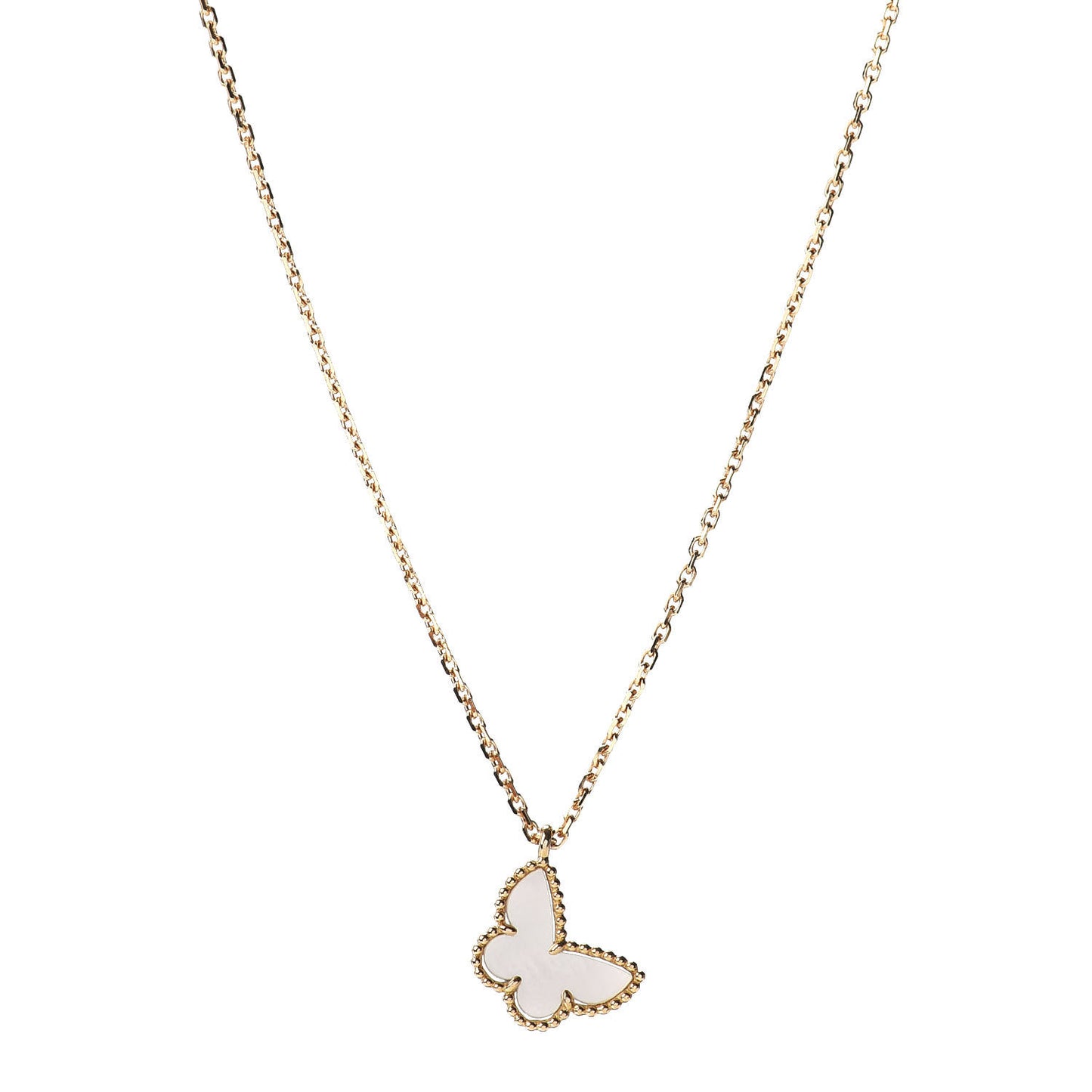 18K Yellow Gold Mother of Pearl Sweet Alhambra Butterfly Pendant Necklace