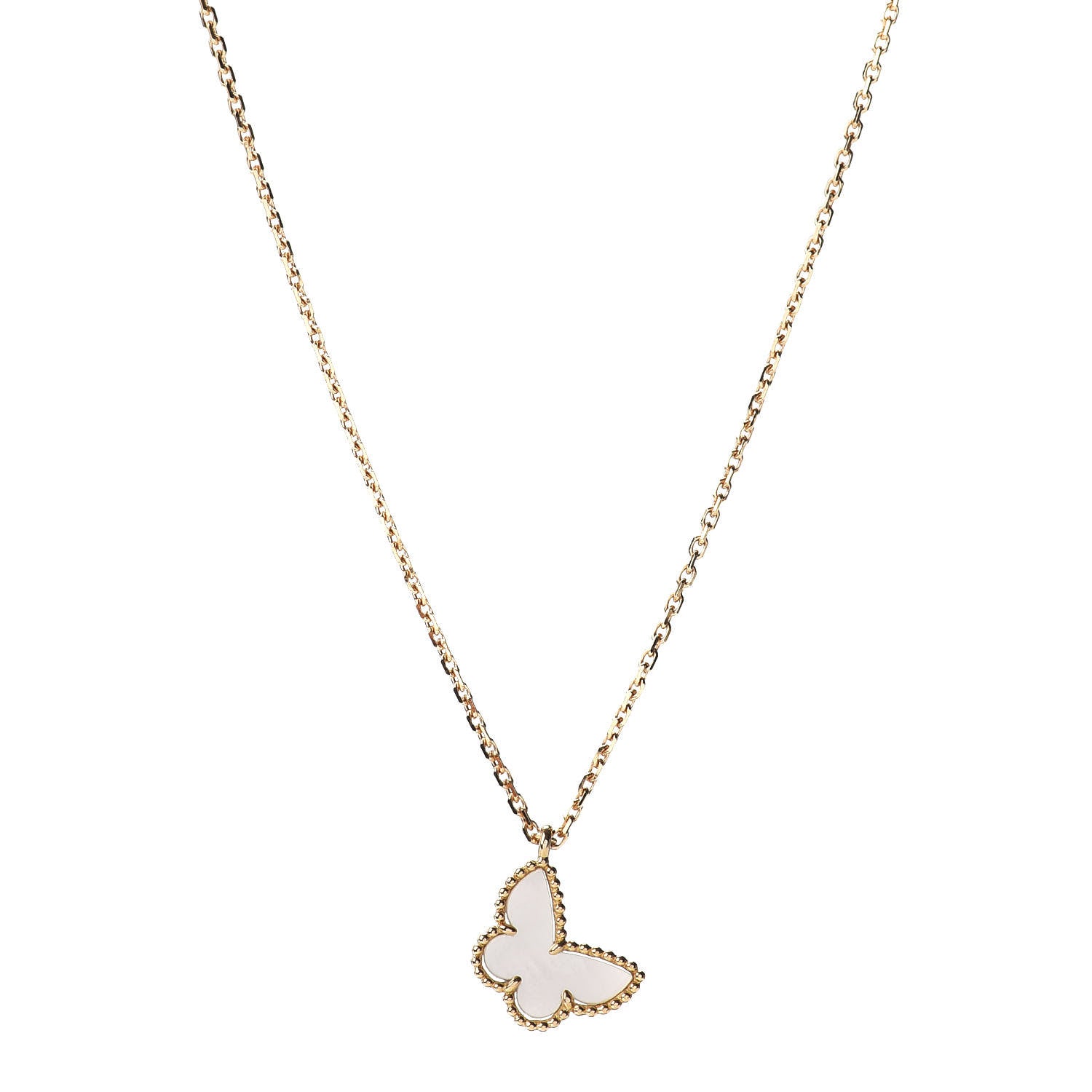 Van Cleef & Arpels 18K Yellow Gold Mother of Pearl Sweet Alhambra Butterfly Pendant Necklace 1 of 5