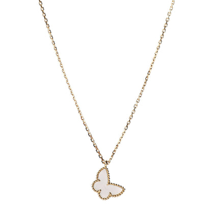 Van Cleef & Arpels 18K Yellow Gold Mother of Pearl Sweet Alhambra Butterfly Pendant Necklace 1 of 5