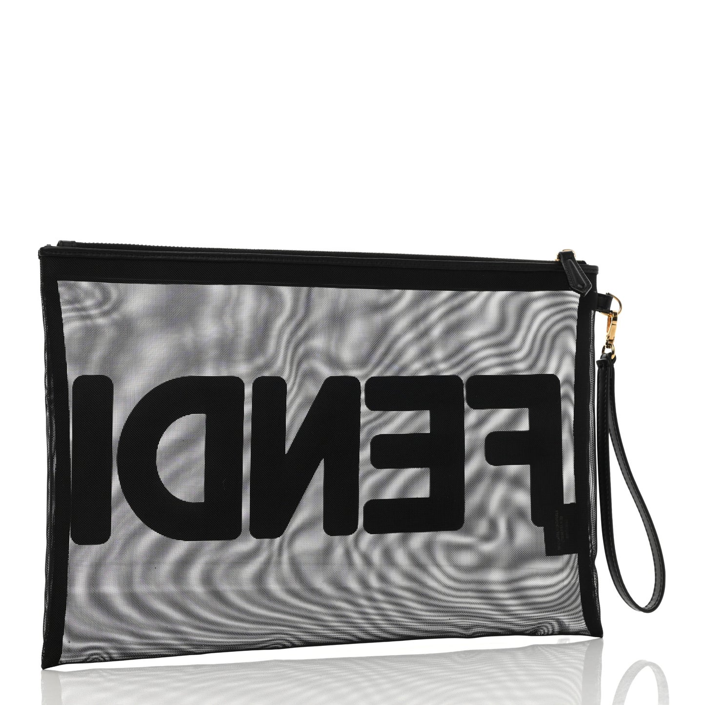 Mesh Vitello King Logo Embroidered Large Flat Pouch Black