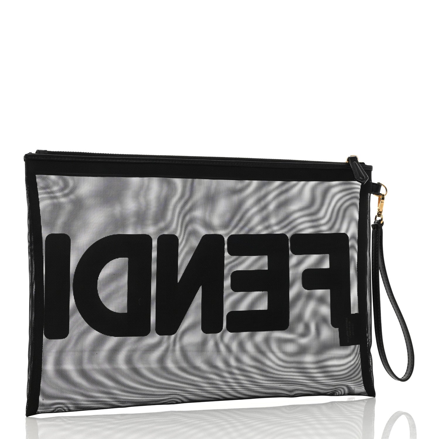 Fendi Mesh Vitello King Logo Embroidered Large Flat Pouch Black 3 of 7