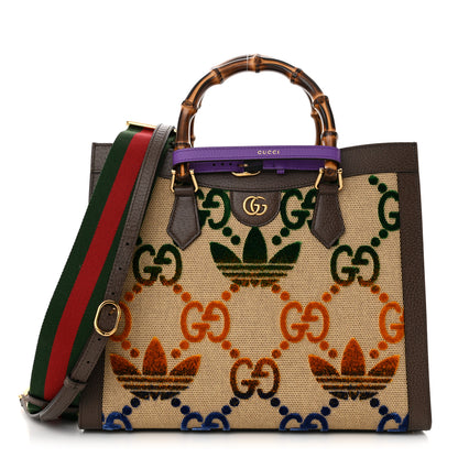 Gucci X ADIDAS Textured Dollar Calfskin Jumbo GG Textured Web Trefoil Logo Medium Diana Tote Bag Beige Brown Multicolor 1 of 10
