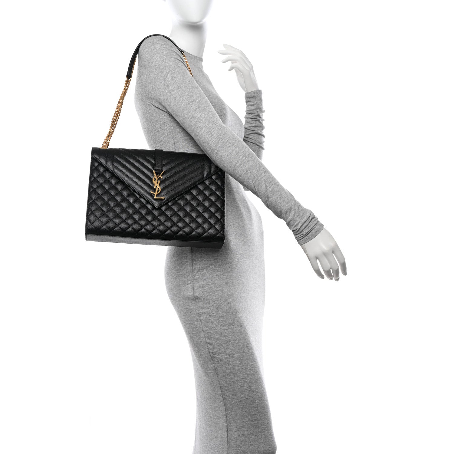 Saint Laurent Grain De Poudre Textured Mixed Matelasse Large Triquilt Monogram Satchel Black 2 of 10