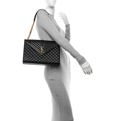 Saint Laurent Grain De Poudre Textured Mixed Matelasse Large Triquilt Monogram Satchel Black 2 of 10