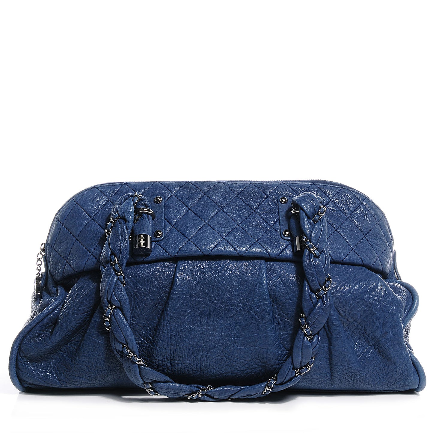 Leather Lady Braid Large Satchel Navy Blue