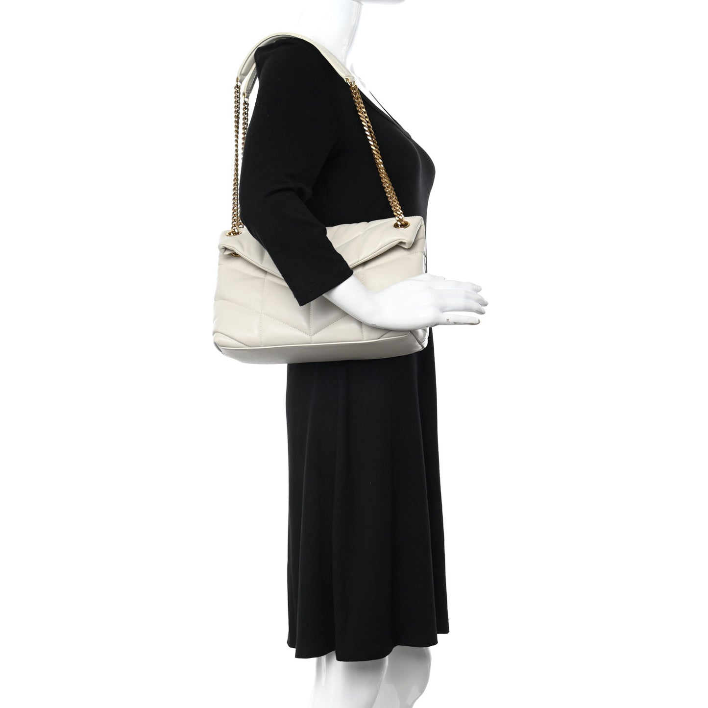 Lambskin Quilted Small Loulou Puffer Monogram Chain Satchel Crema Soft
