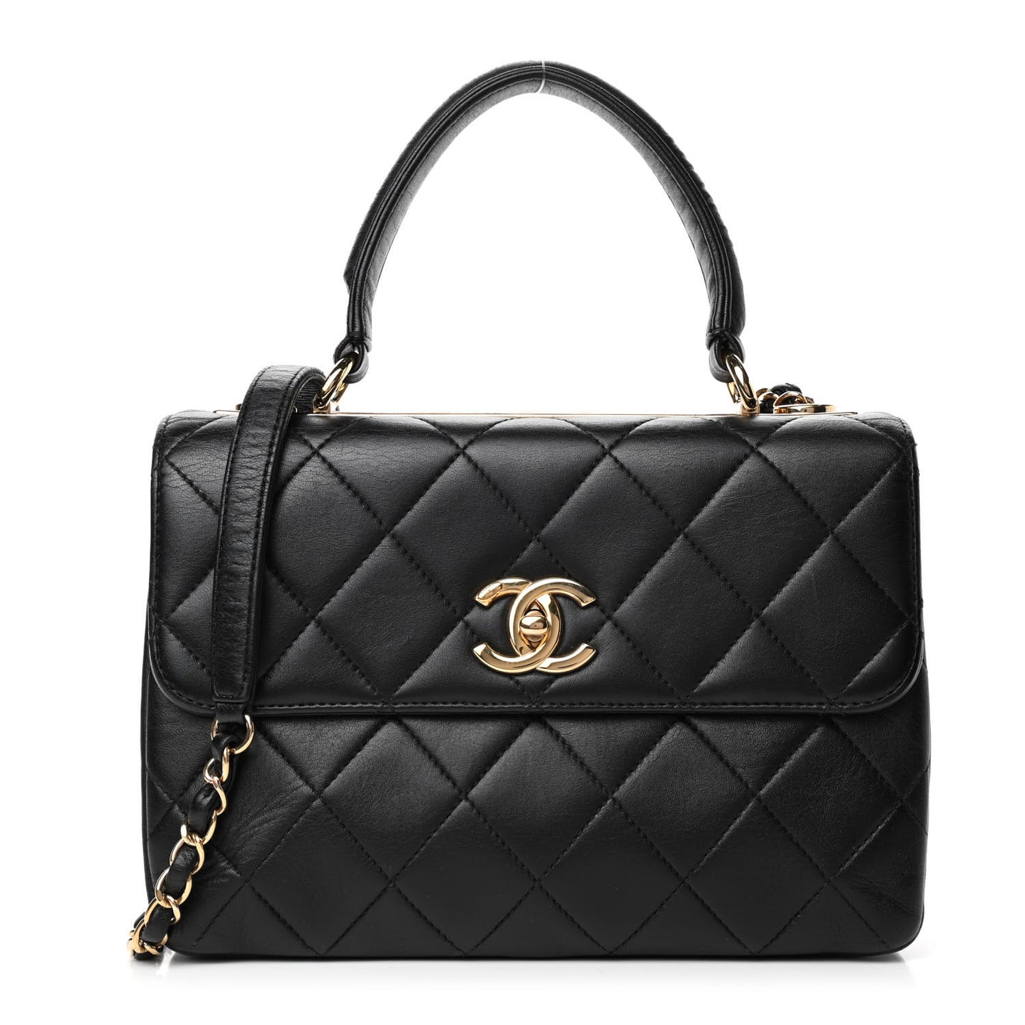 Lambskin Quilted Small Trendy CC Dual Handle Flap Bag Black