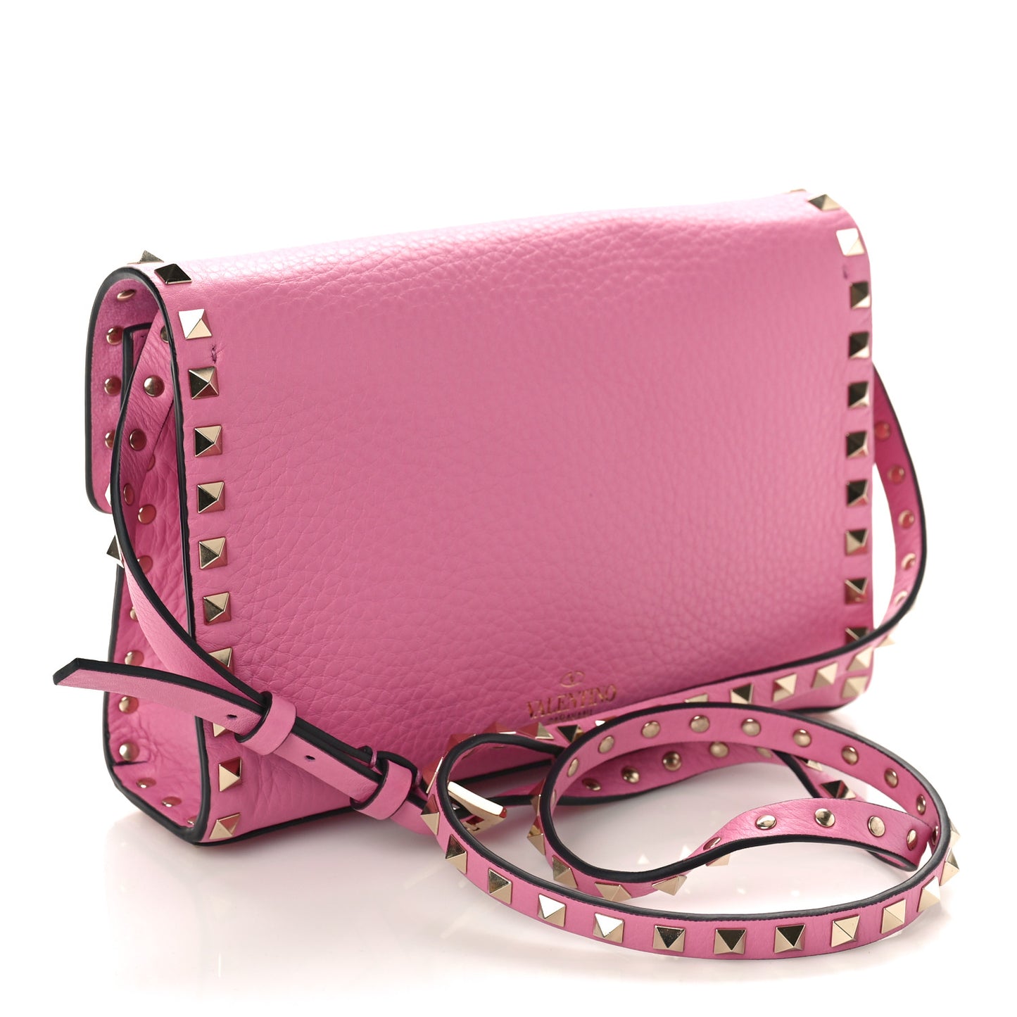 Pebbled Calfskin Medium Rockstud Flip Lock Crossbody Bag Dawn Pink