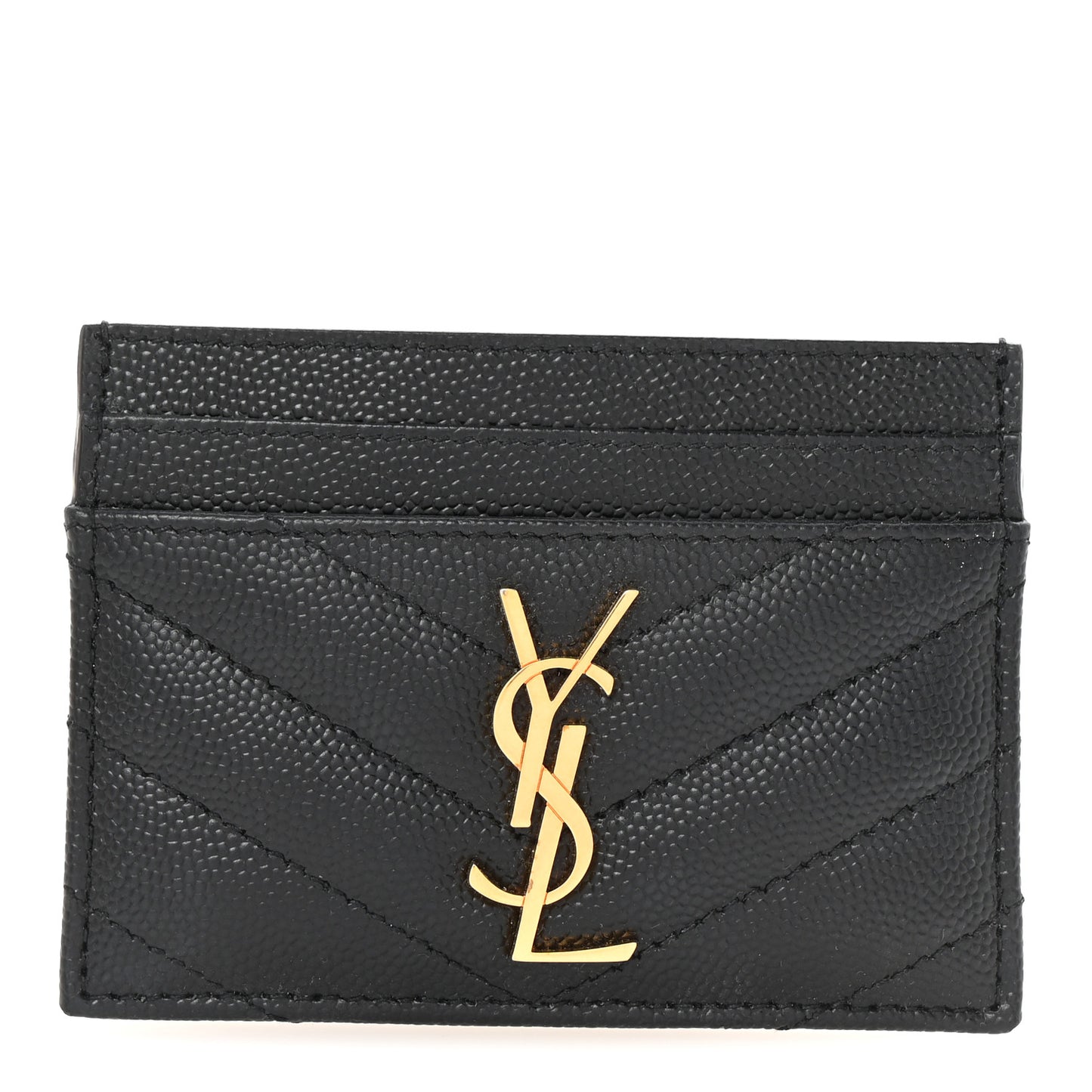 Grain De Poudre Matelasse Chevron Monogram Credit Card Case Black