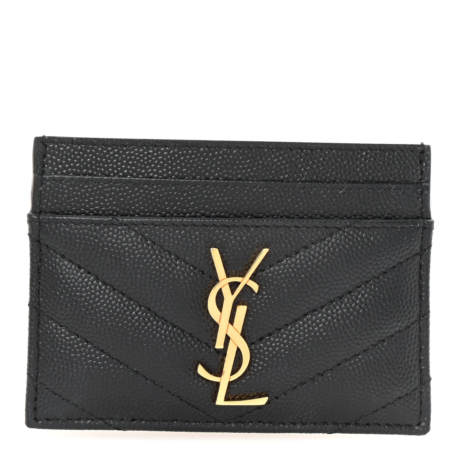Saint Laurent Grain De Poudre Matelasse Chevron Monogram Credit Card Case Black 1 of 7