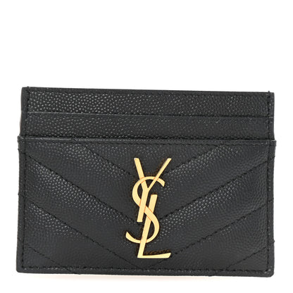 Saint Laurent Grain De Poudre Matelasse Chevron Monogram Credit Card Case Black 1 of 7