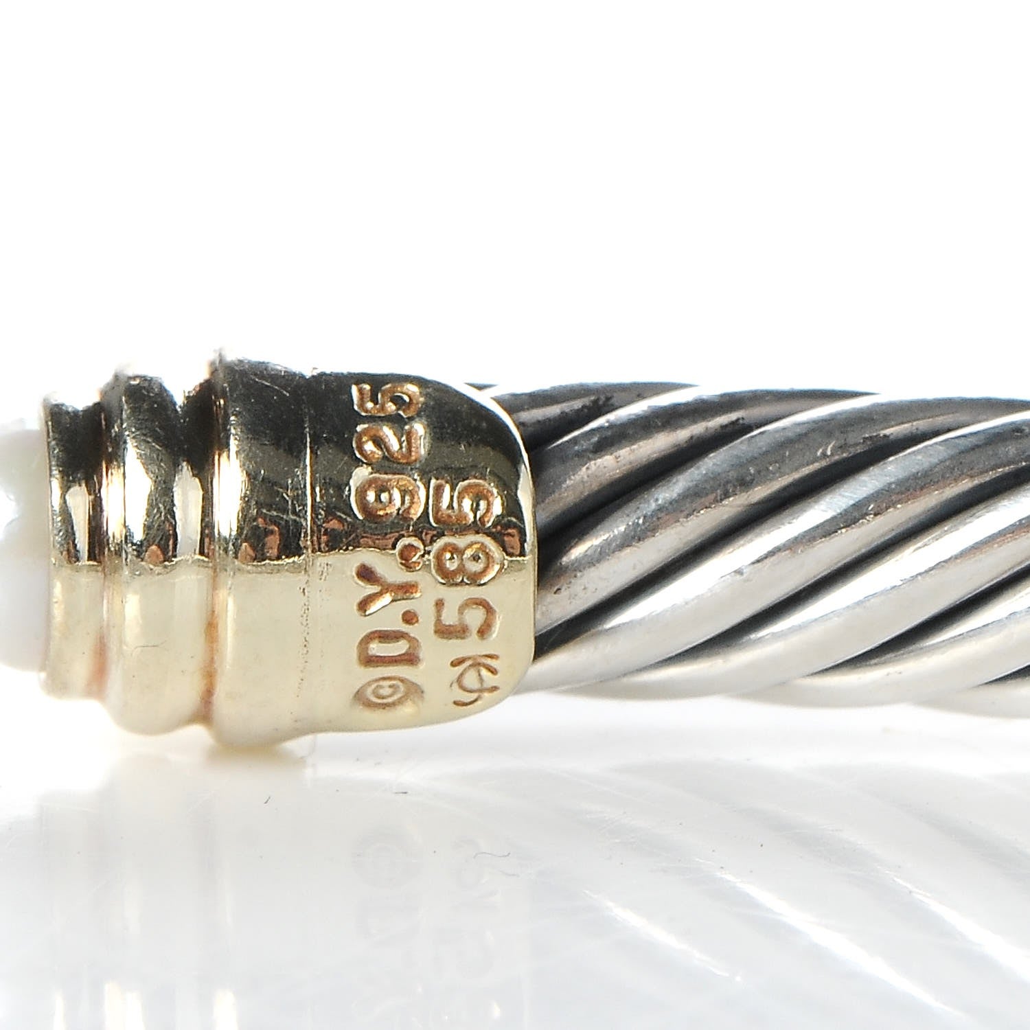 David Yurman Sterling Silver 14K Yellow Gold Pearl 5mm Cable Classics Petite Color Bracelet 4 of 5
