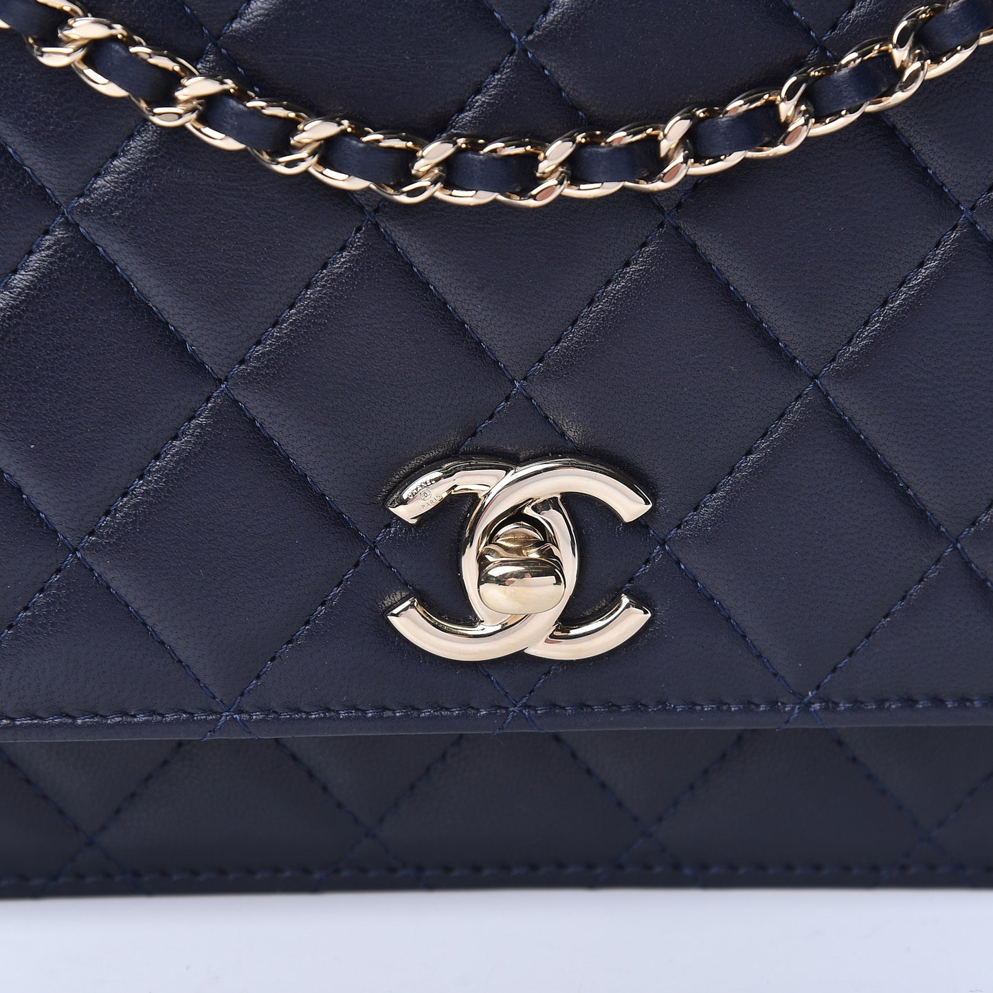 Lambskin Quilted Trendy CC Wallet On Chain WOC Navy