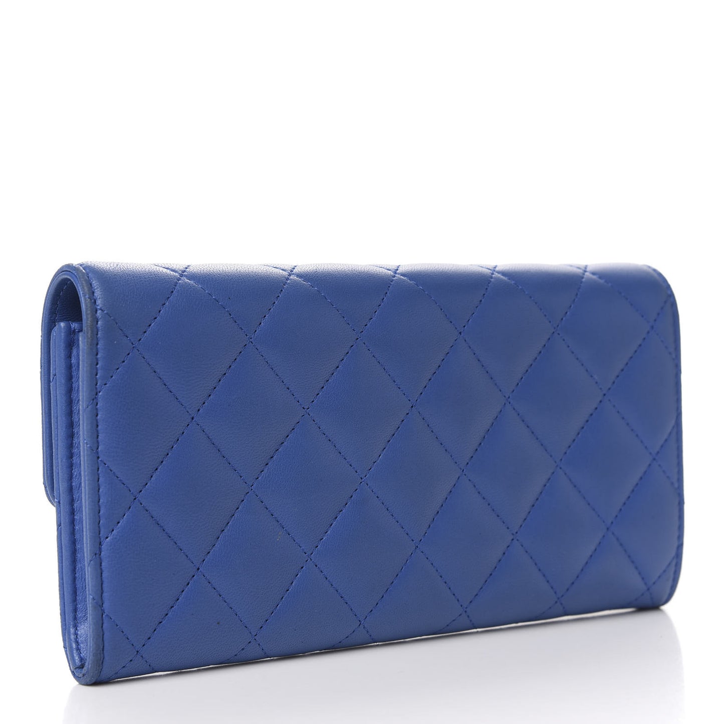 Lambskin Quilted Large Gusset Flap Wallet Blue