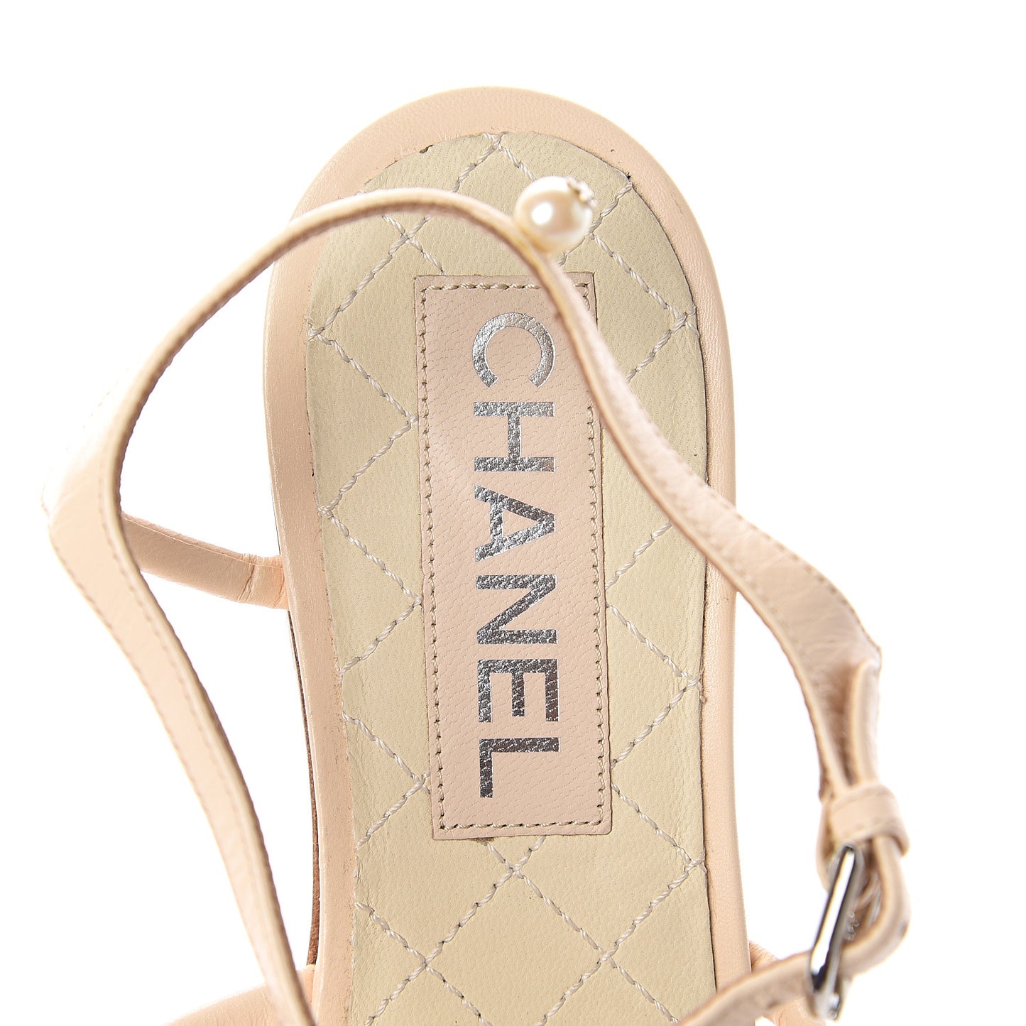 Lambskin Pearl Thong Sandals 37.5 Beige