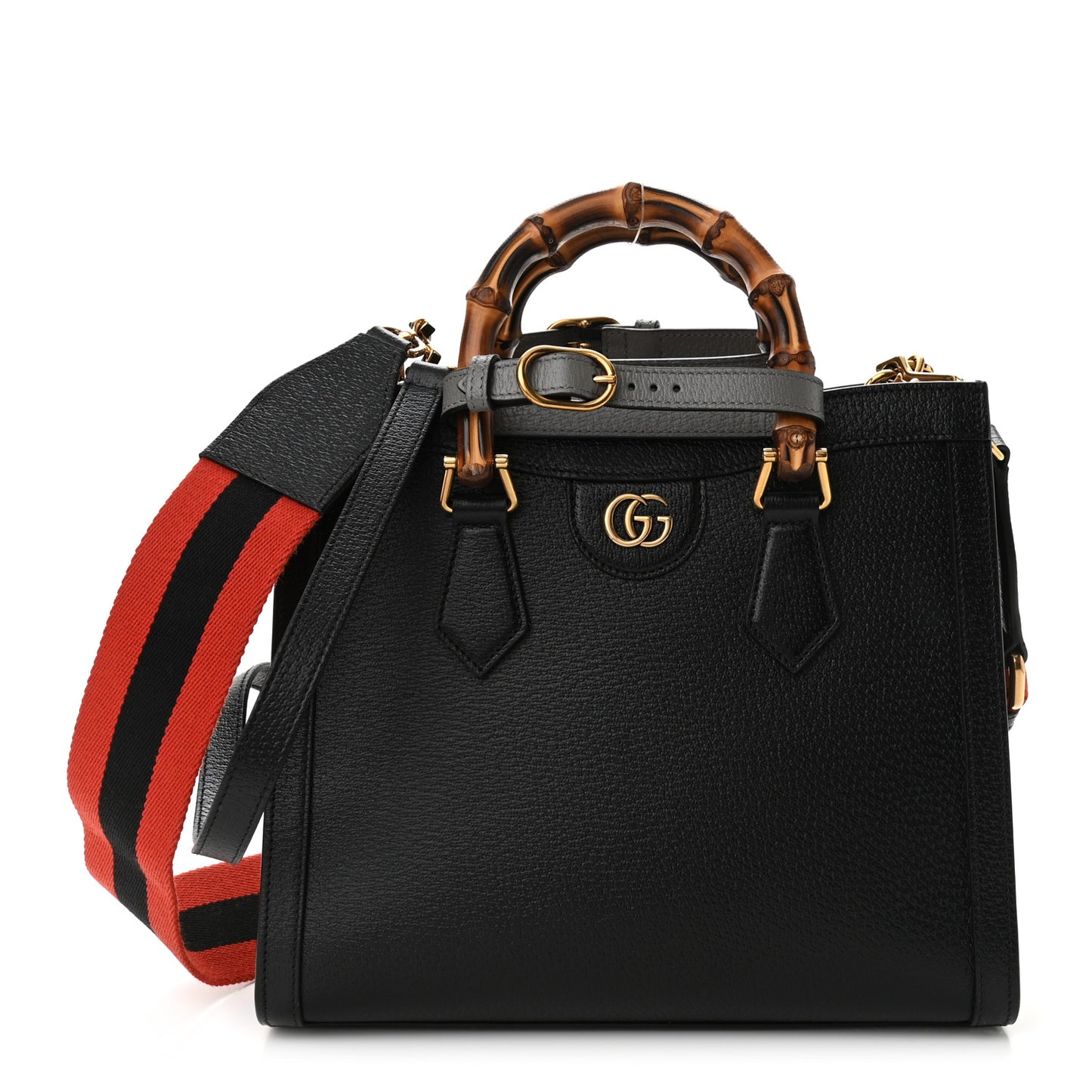 Textured Dollar Calfskin Web Small Diana Tote Bag Black Dusty Grey
