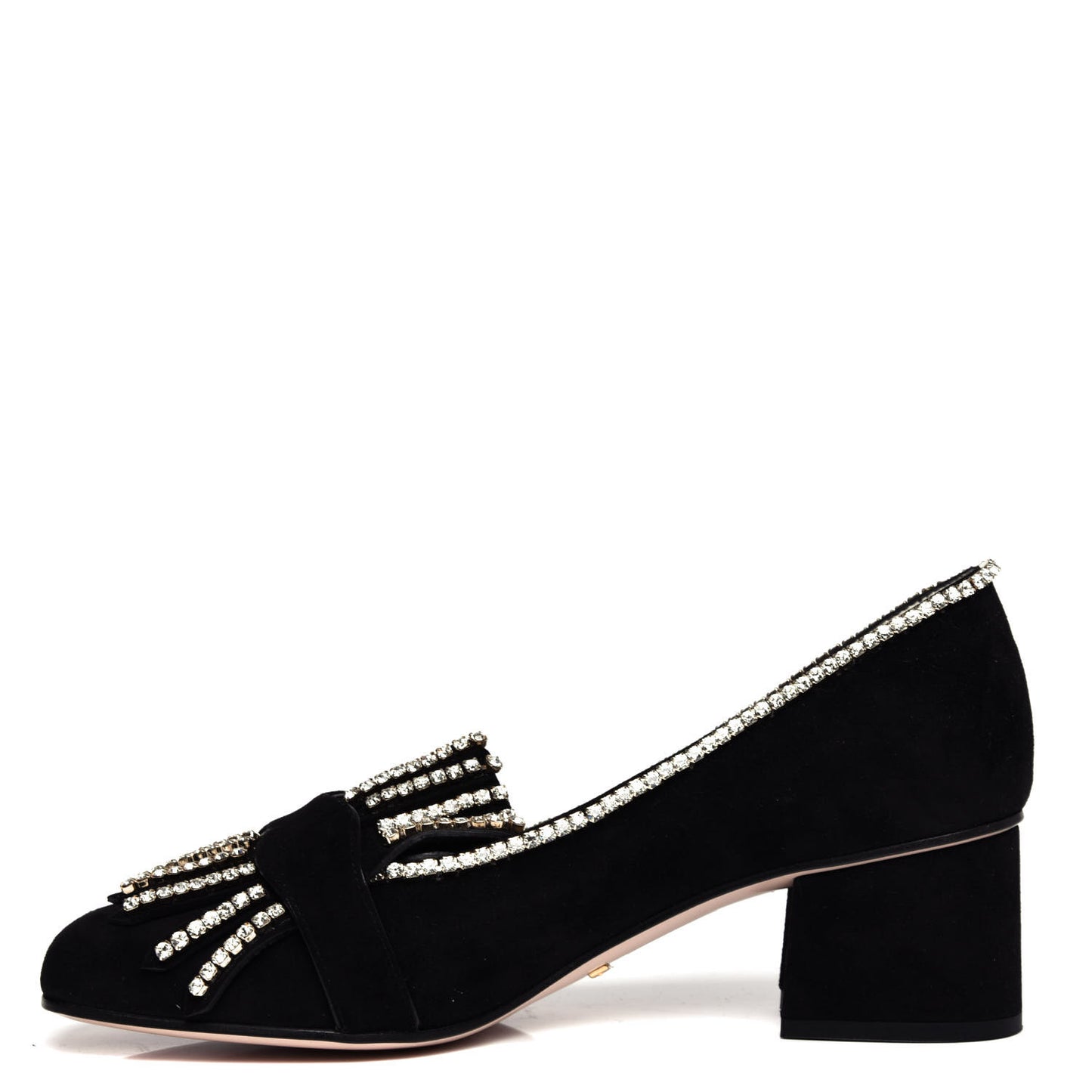 Kid Scamosciato Crystal GG Marmont Fringe 50mm Loafer Pumps 37.5 Black