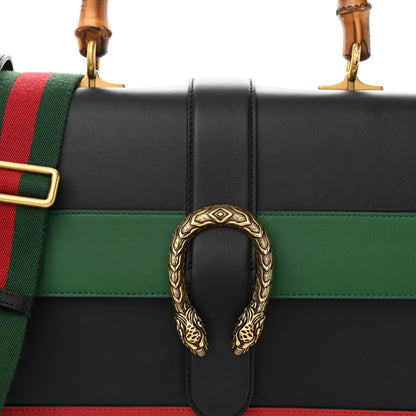 Gucci Calfskin Bamboo Web Large Dionysus Top Handle Bag Black Bright Evergreen Hibiscus Red 8 of 10