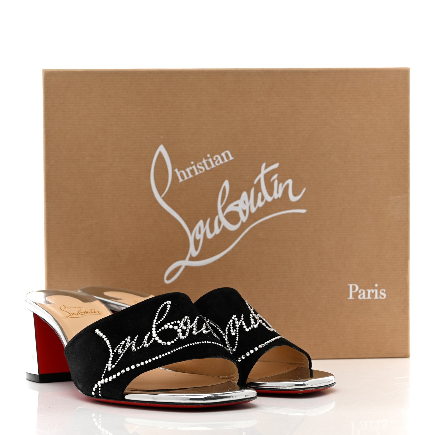 Christian Louboutin Veau Velours Specchio Dear Home 55 Slide Sandals 38 Black Crystal 11 of 11