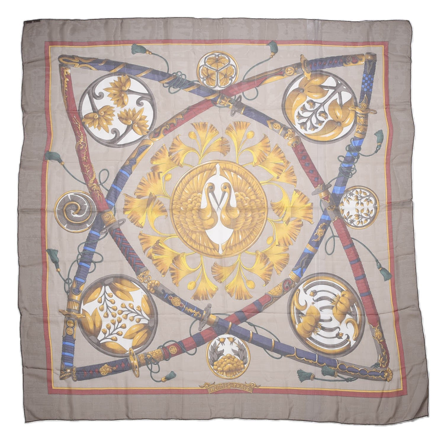Hermes Silk Chiffon Daimyo Princes Du Soleil Levant Shawl 140 1 of 6