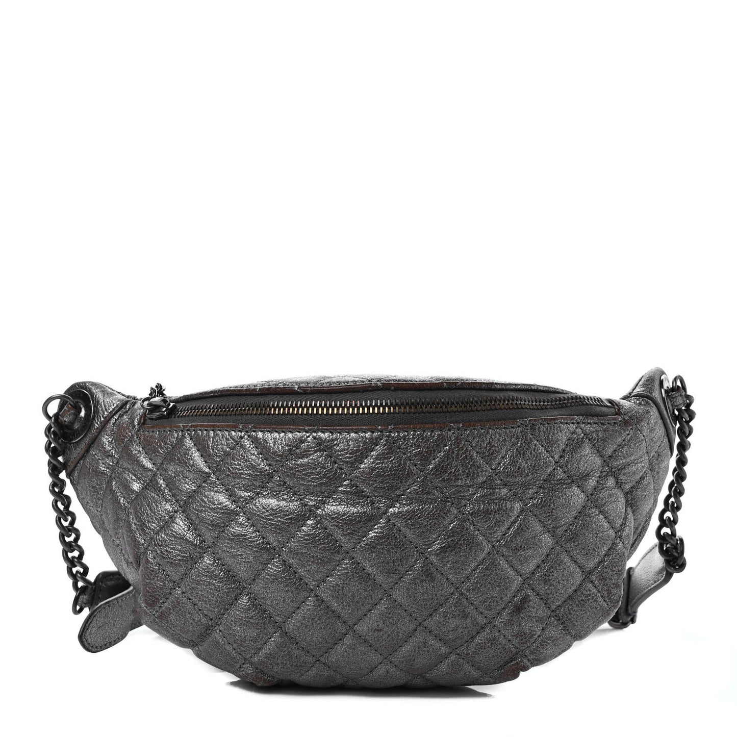 Metallic Goatskin Quilted Banane Waist Bag Fanny Pack Silver