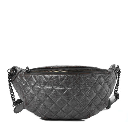 Chanel Metallic Goatskin Quilted Banane Waist Bag Fanny Pack Silver 1 of 8