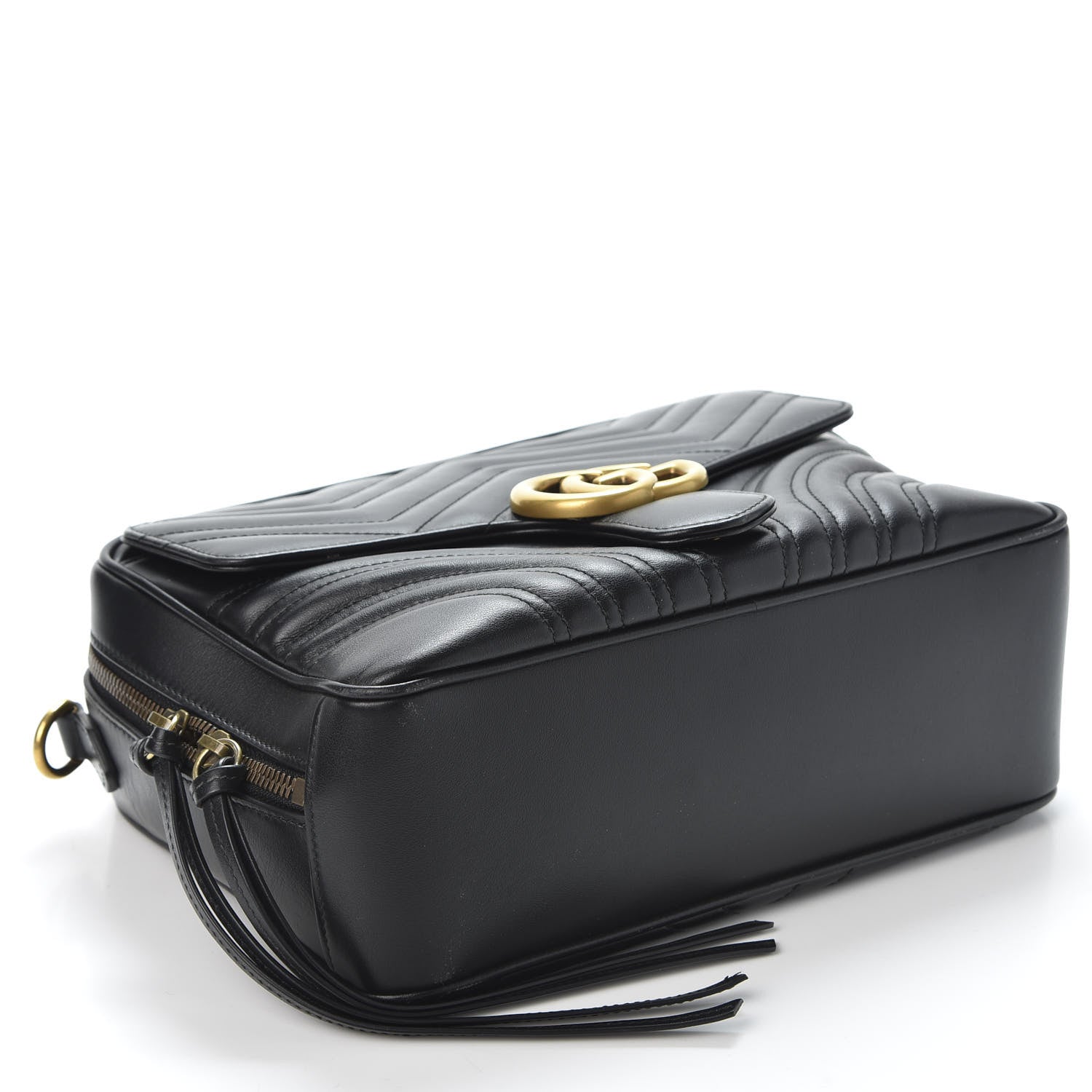 Gucci Calfskin Matelasse Sylvie Web Small GG Marmont Top Handle Shoulder Bag Black 3 of 9