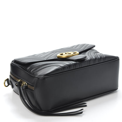 Gucci Calfskin Matelasse Sylvie Web Small GG Marmont Top Handle Shoulder Bag Black 3 of 9