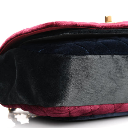 Chanel Velvet Quilted Medium Camellia Flap Black Red Blue 9 of 11