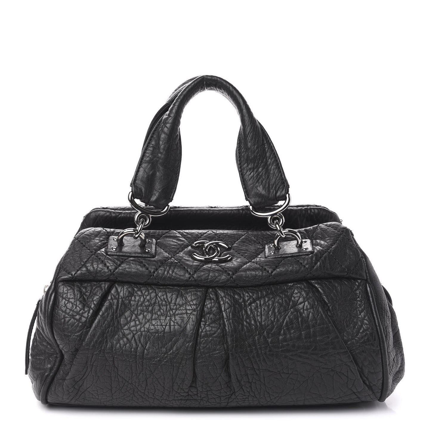 Distressed Lambskin Quilted Small Le Marais Tote Black