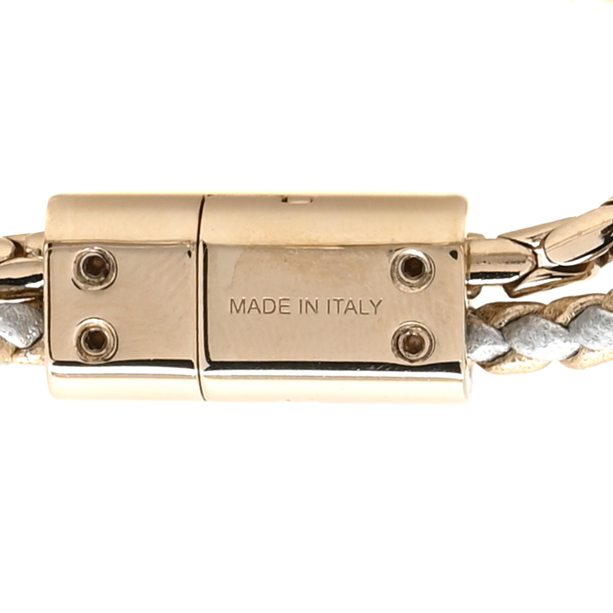 Metallic Calfskin Braided Brass Enamel Serpenti Forever Double Coil Bracelet Gold Silver