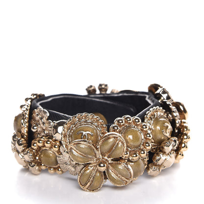 Chanel Gripoix Poured Glass Camellia Bracelet Gold 1 of 8