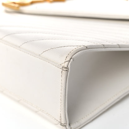 Saint Laurent Grain De Poudre Matelasse Chevron Large Monogram Satchel White 9 of 17