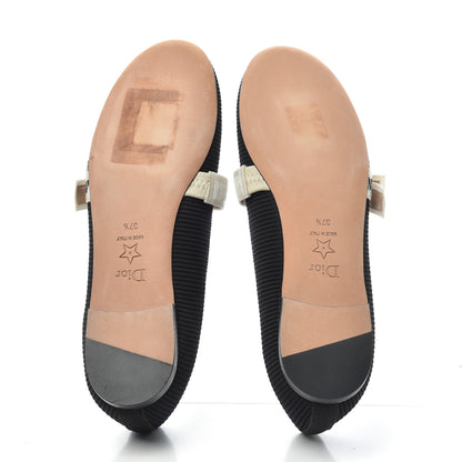 Christian Dior Fabric Ribbon Embroidered J'Adior Ballet Flats 37.5 Black 6 of 11