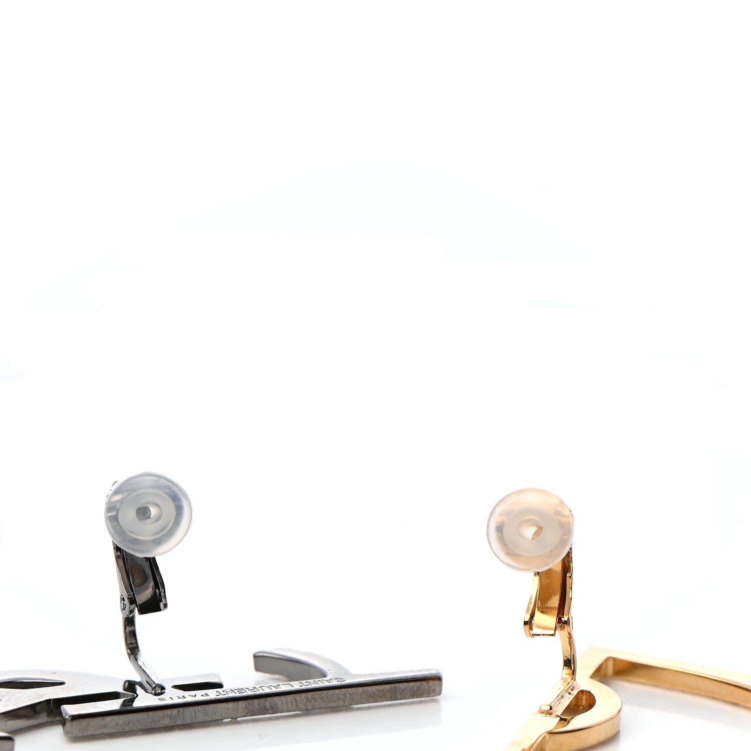 Saint Laurent Metal Brass Crystal Deconstructed Opyum Clip On Earrings Ruthenium Gold 4 of 4