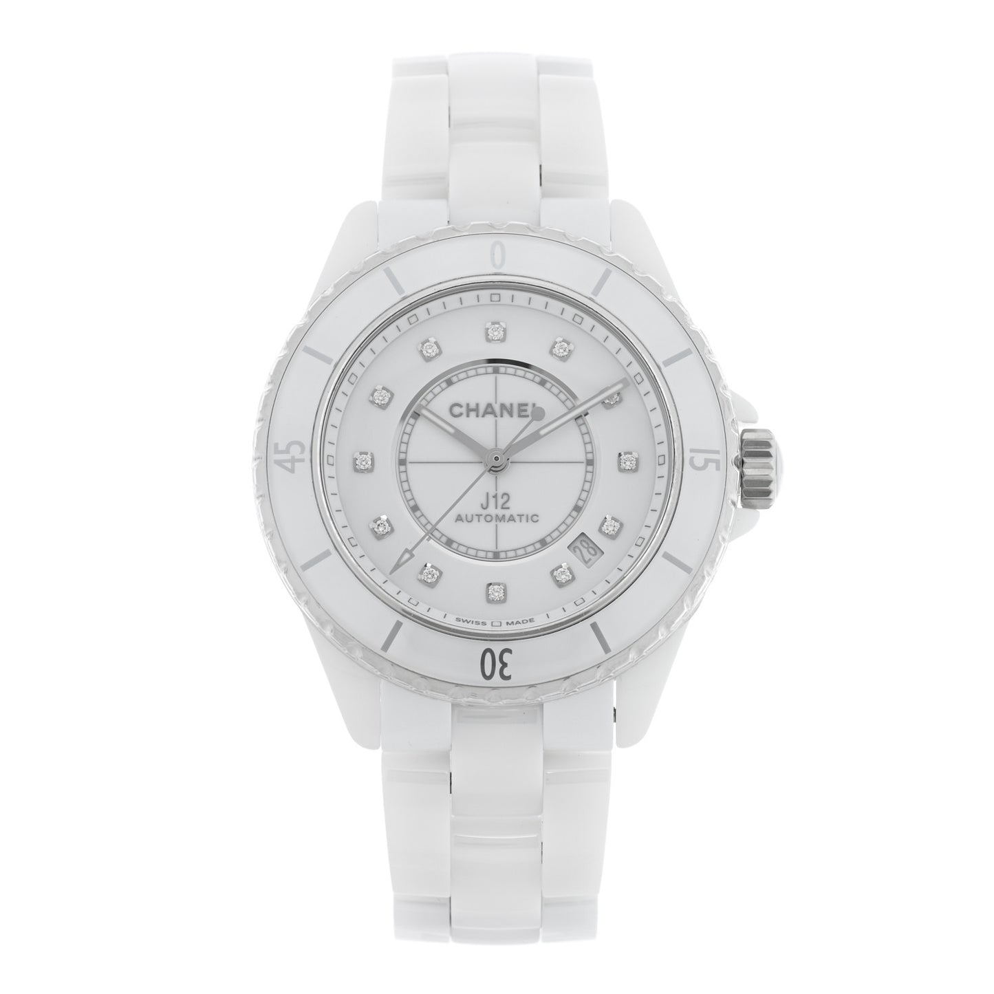Stainless Steel Ceramic Diamond 38mm J12 Automatic Watch White
