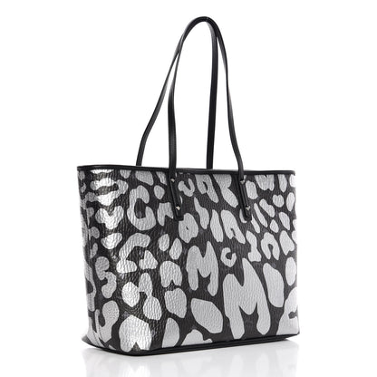 MCM Visetos Metallic Leopard Print Medium Anya Shopper Tote Black 4 of 8