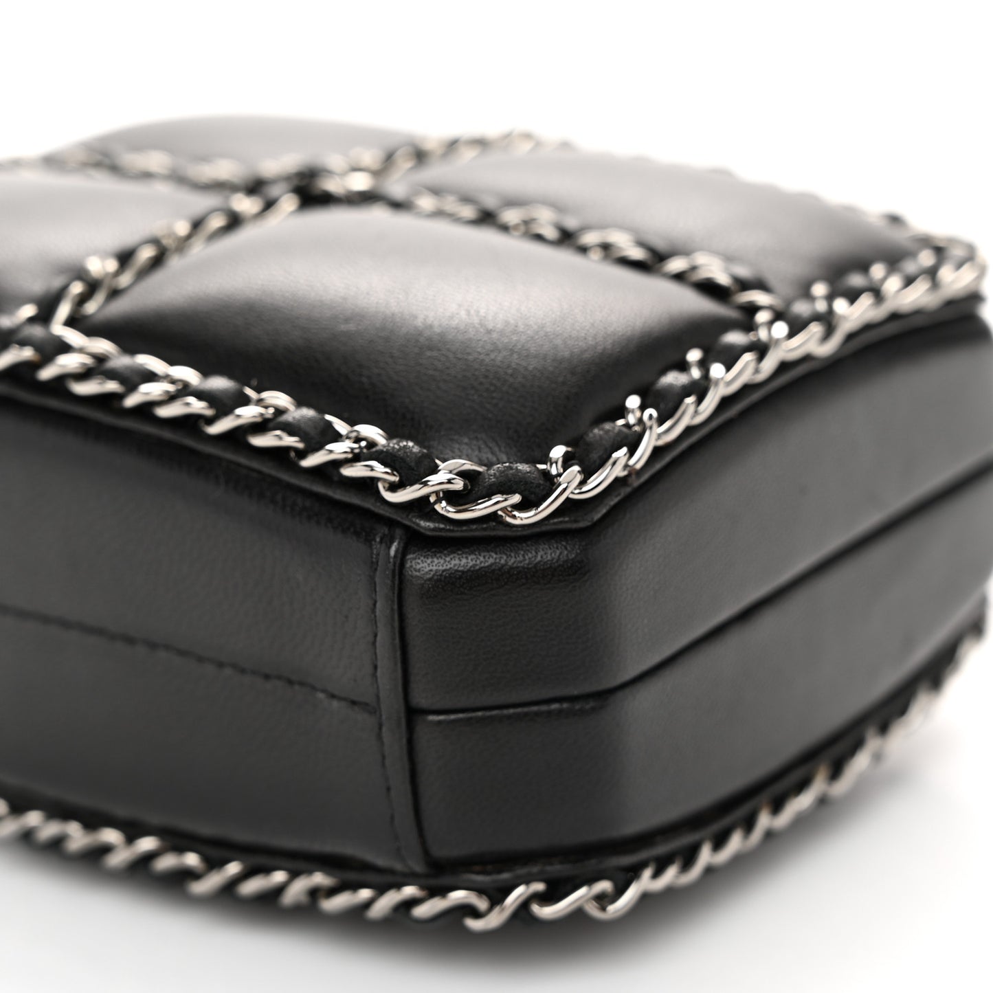 Lambskin Minaudiere Chain Clutch Black