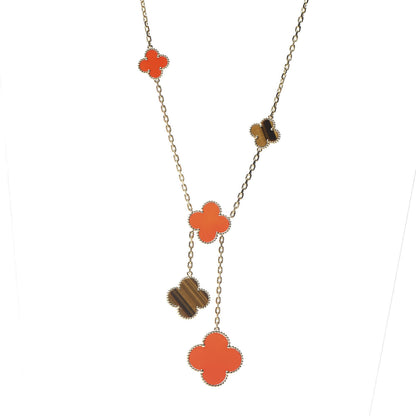 Van Cleef & Arpels 18K Yellow Gold Carnelian Tiger Eye 6 Motifs Magic Alhambra Necklace 1 of 7
